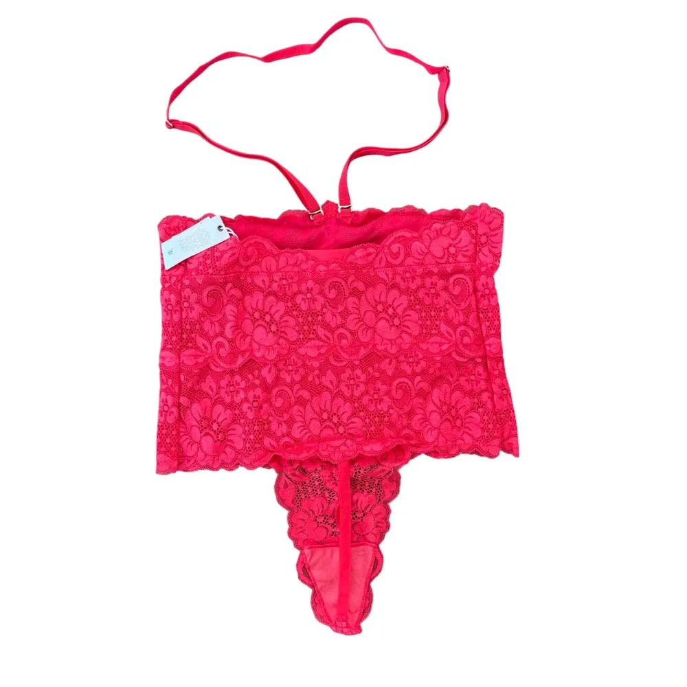 We are HAH Cigar Panty High Waisted Thong Red‎ Lace Adjustable Straps M NEW